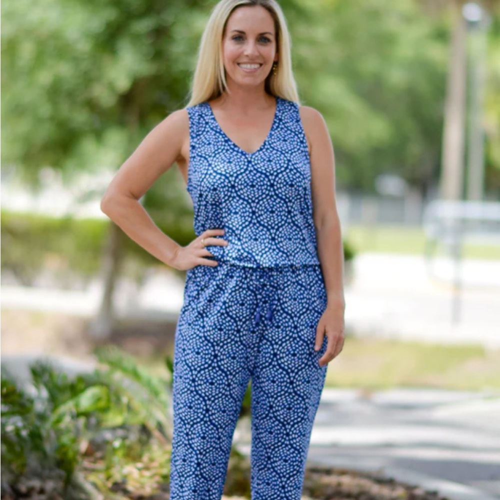 Harley Ella Jumpsuit, Blue Paisley Pattern, M